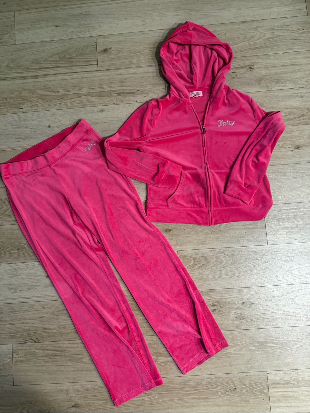 Juicy Couture Women's Bright Pink Velour Track Pants & Zip Hoodie